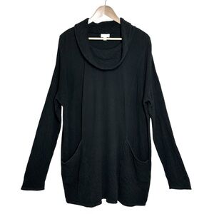 J Jill Pure Jill Cotton Black Long Sleeve Cowl Neck Pocket Versatile Tunic Top L